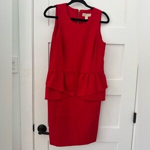 Michael Kors Vibrant Red Peplum Midi Dress